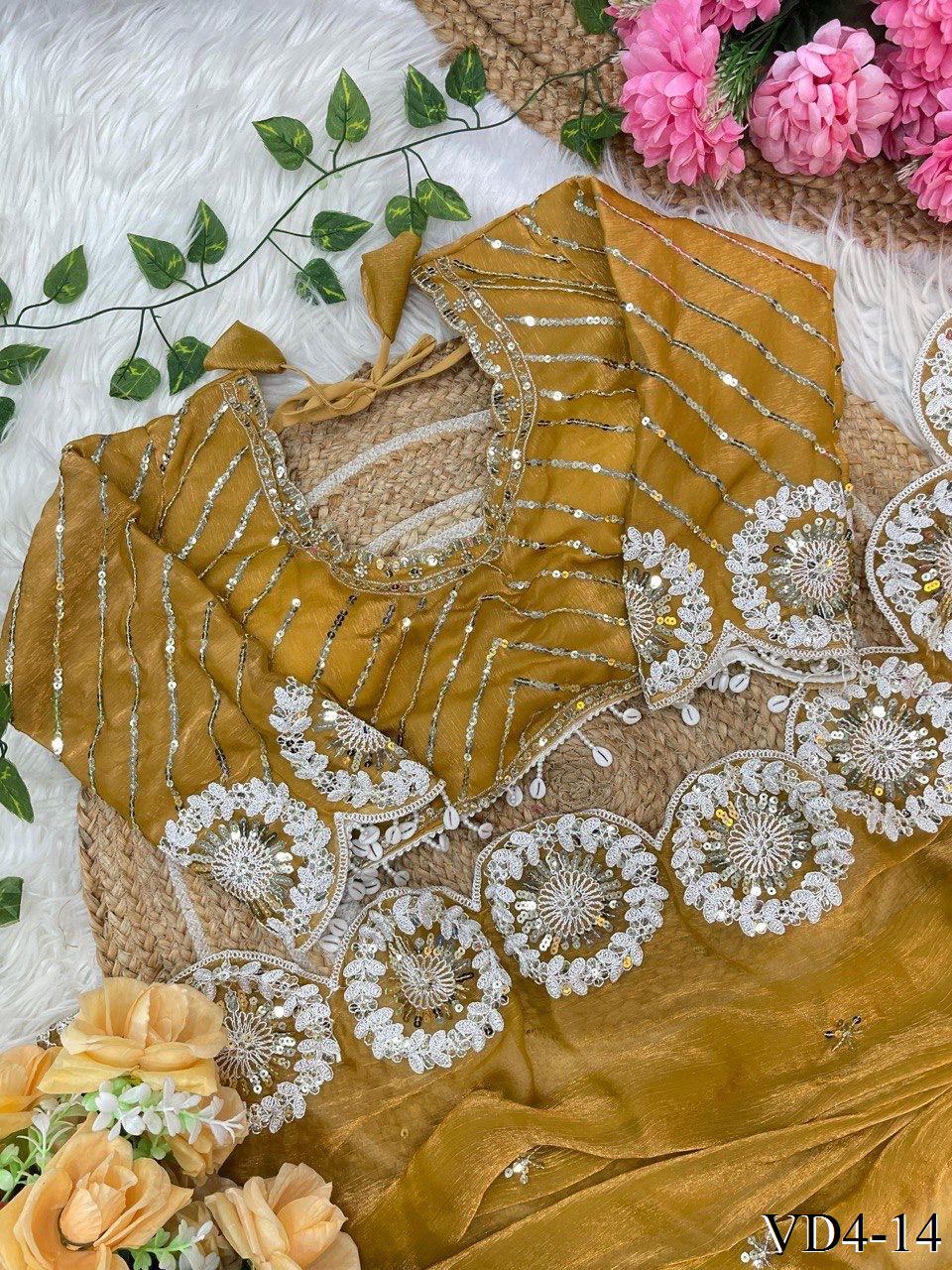 Pure Soft Chiffon Two Ton Embroidery Work Saree