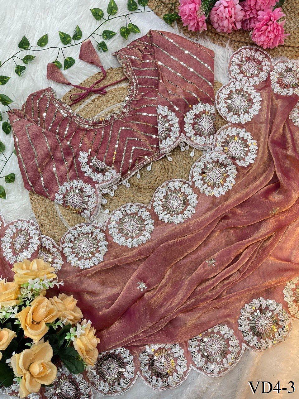 Pure Soft Chiffon Two Ton Embroidery Work Saree
