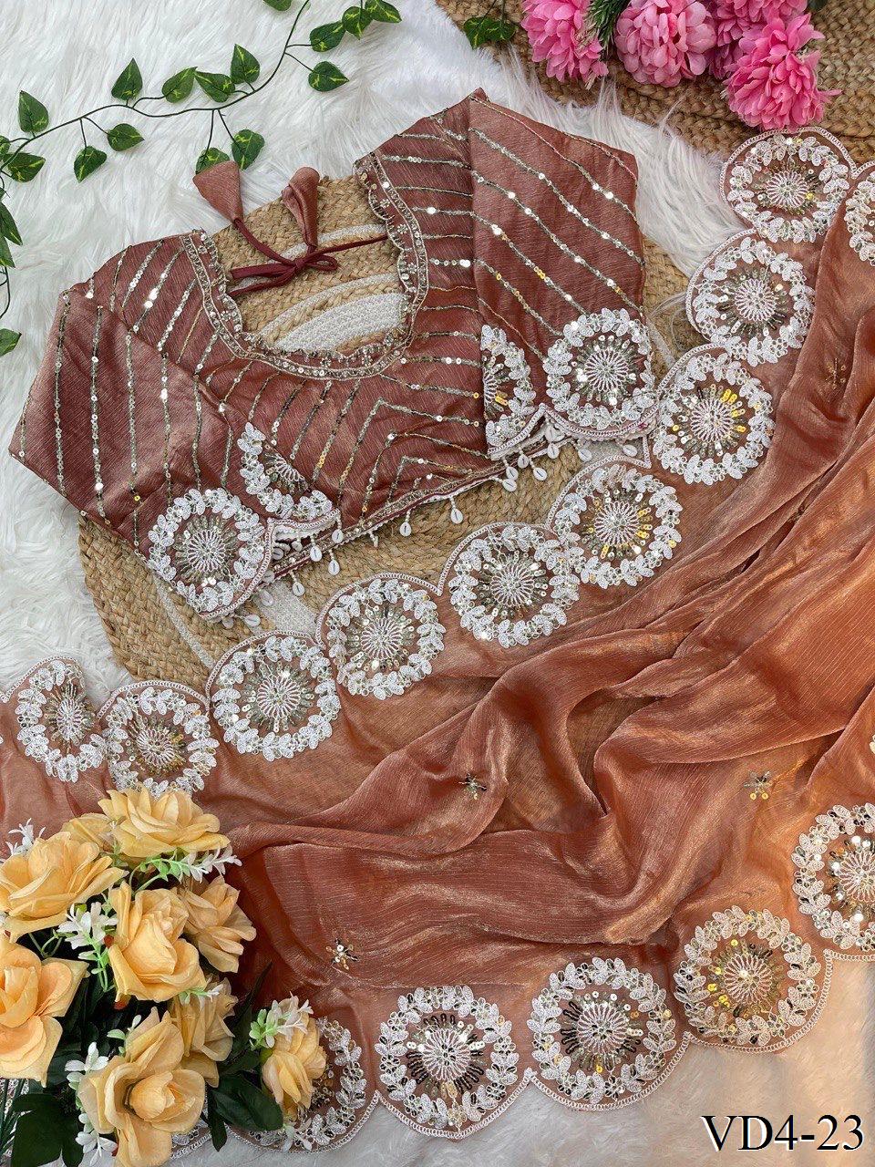 Pure Soft Chiffon Two Ton Embroidery Work Saree