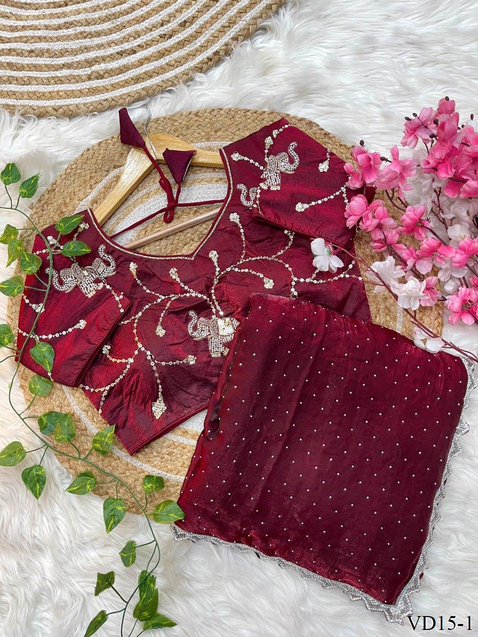 Pure Fendy Sartin Silk With Jarkhand Work Saree