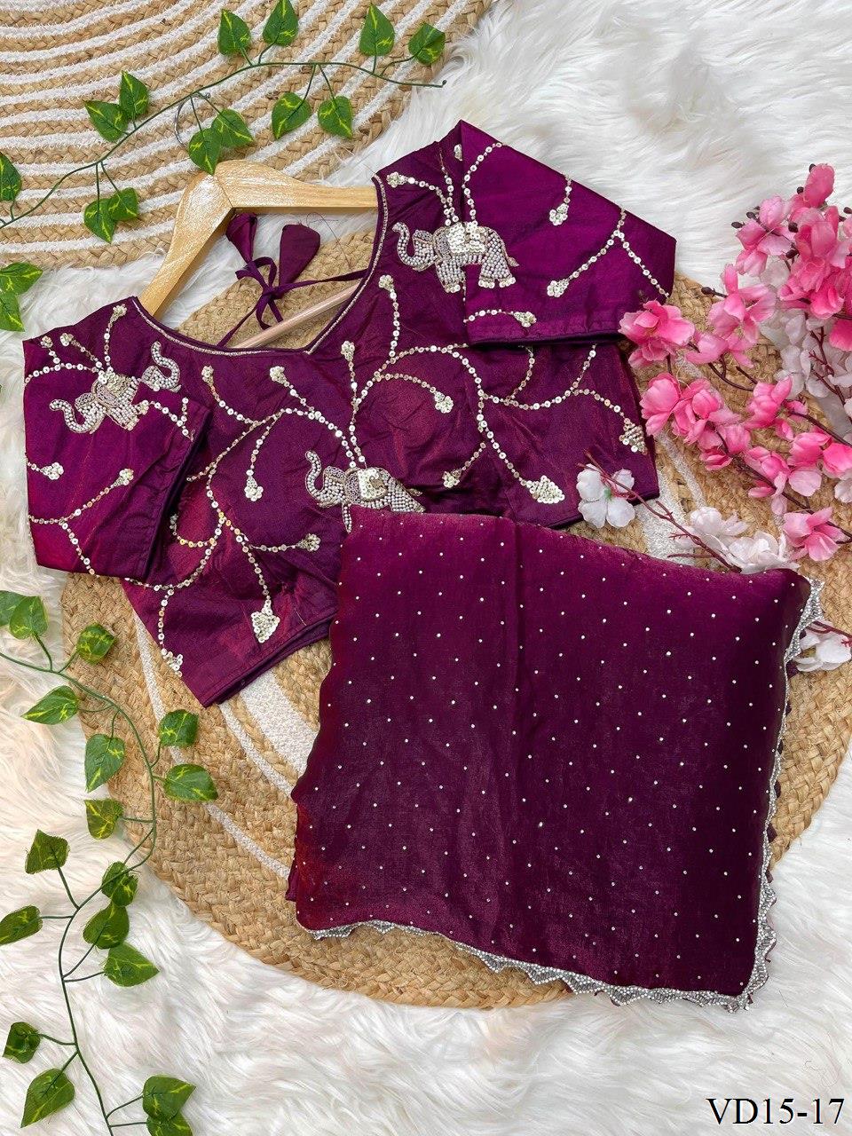Pure Fendy Sartin Silk With Jarkhand Work Saree