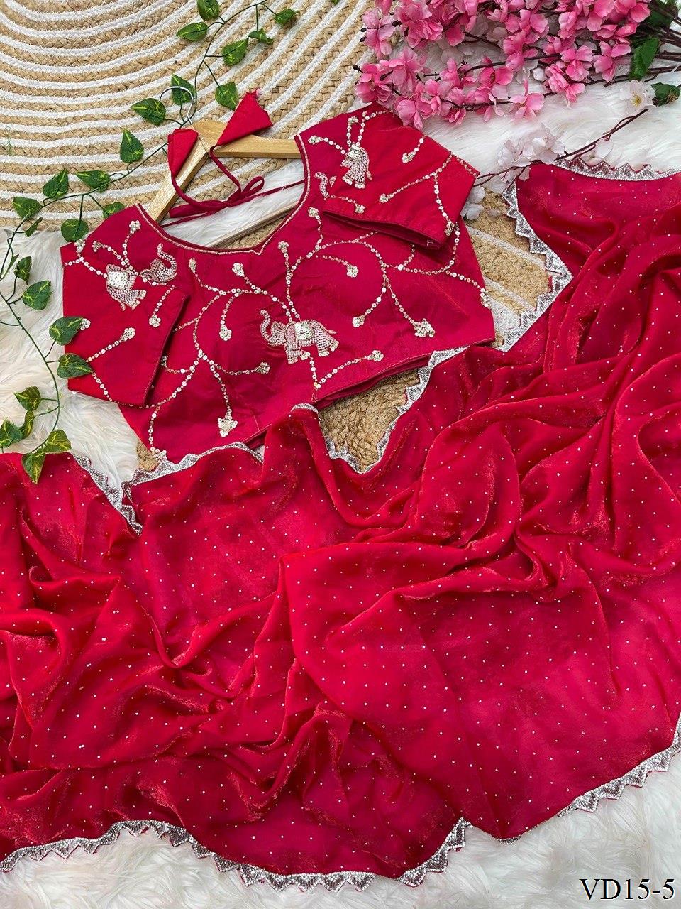 Pure Fendy Sartin Silk With Jarkhand Work Saree