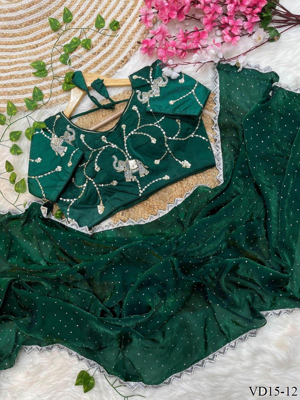 Pure Fendy Sartin Silk With Jarkhand Work Saree