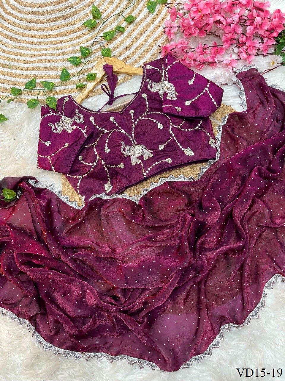 Pure Fendy Sartin Silk With Jarkhand Work Saree