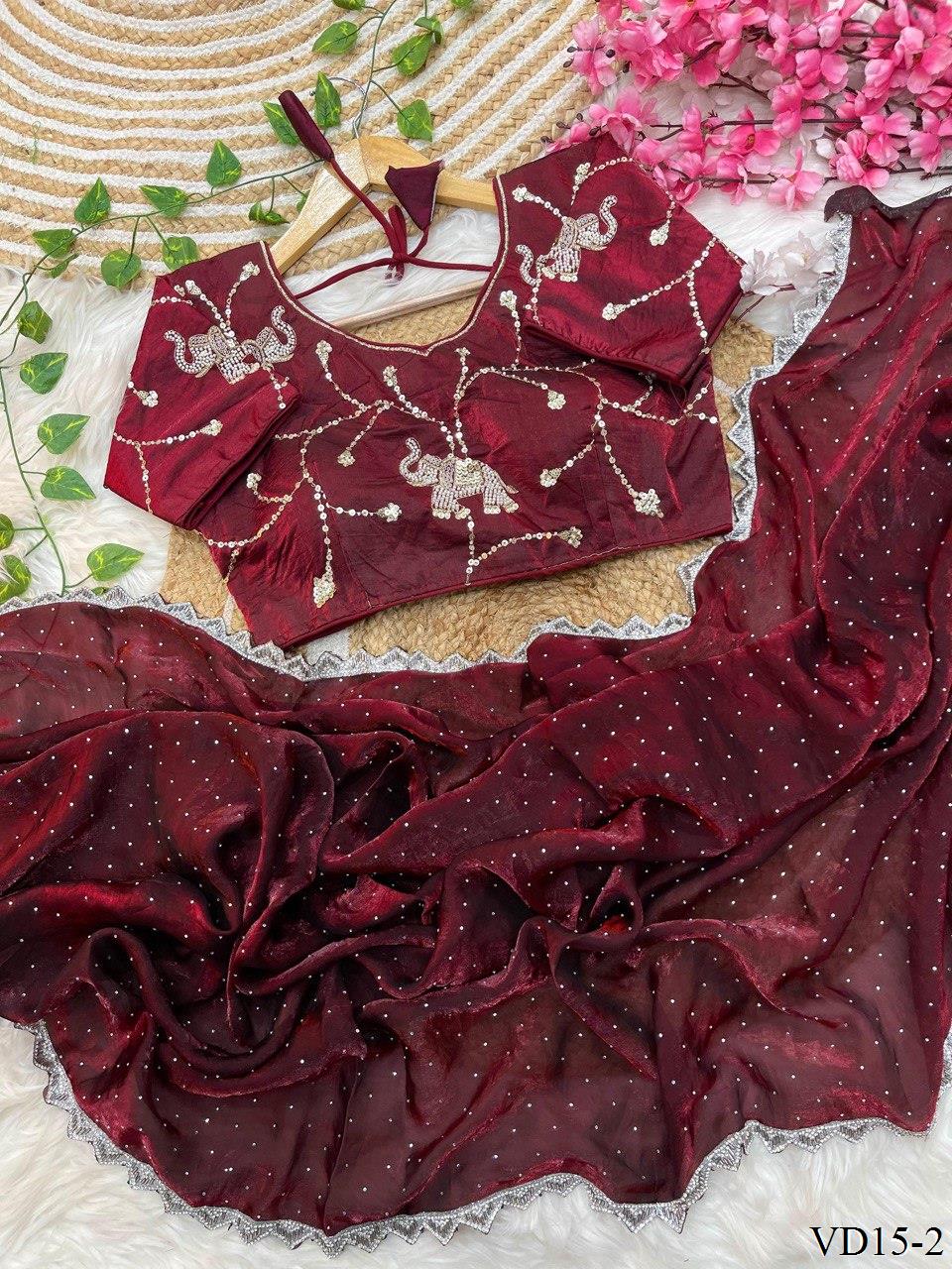 Pure Fendy Sartin Silk With Jarkhand Work Saree