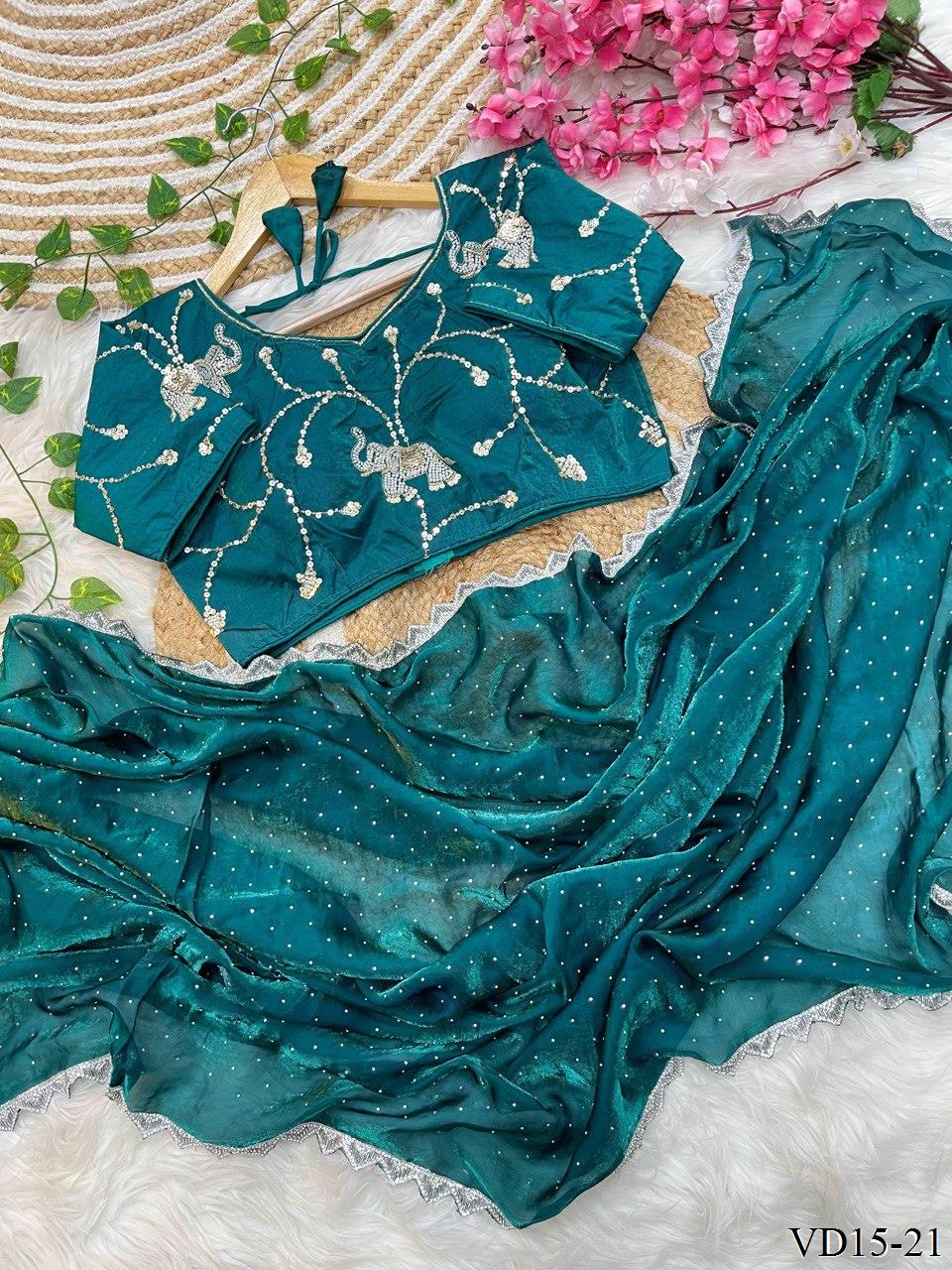 Pure Fendy Sartin Silk With Jarkhand Work Saree