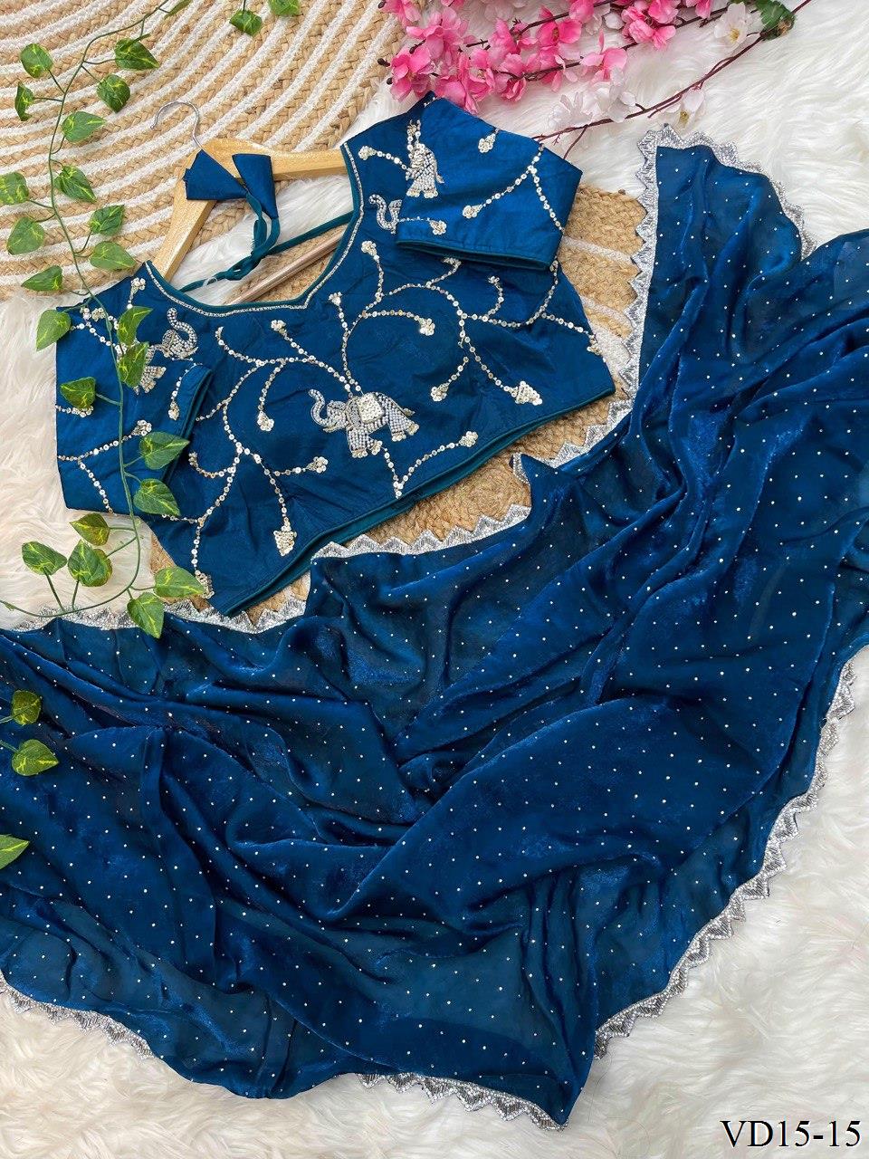 Pure Fendy Sartin Silk With Jarkhand Work Saree
