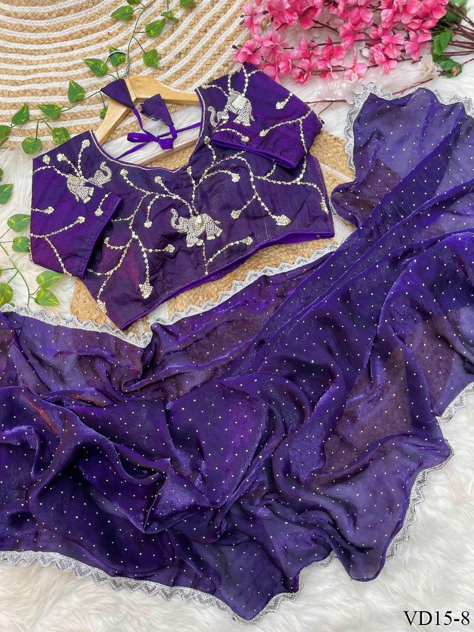 Pure Fendy Sartin Silk With Jarkhand Work Saree