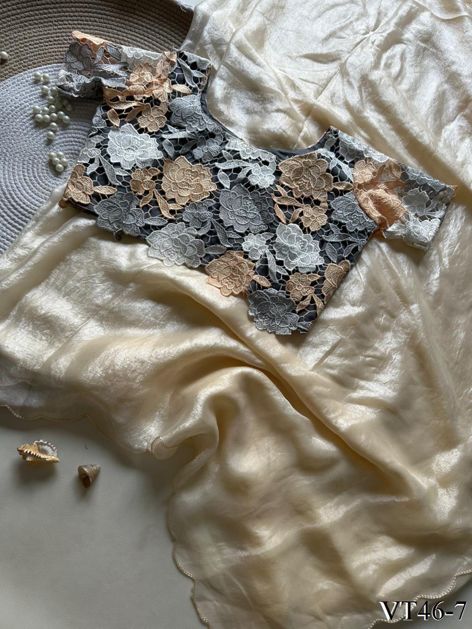 Fancy Smooth Space Silk With Embridery work Saree