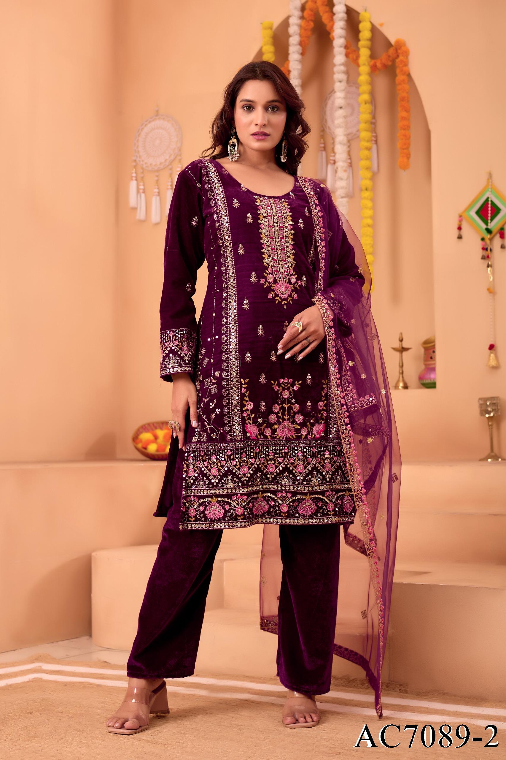 Beautifull Viscos Velvet With Embroidery Sequience Work Top Pent