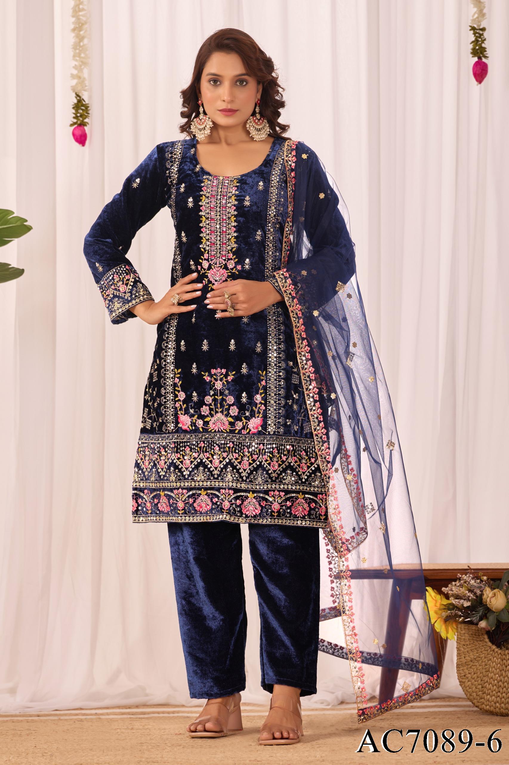 Beautifull Viscos Velvet With Embroidery Sequience Work Top Pent