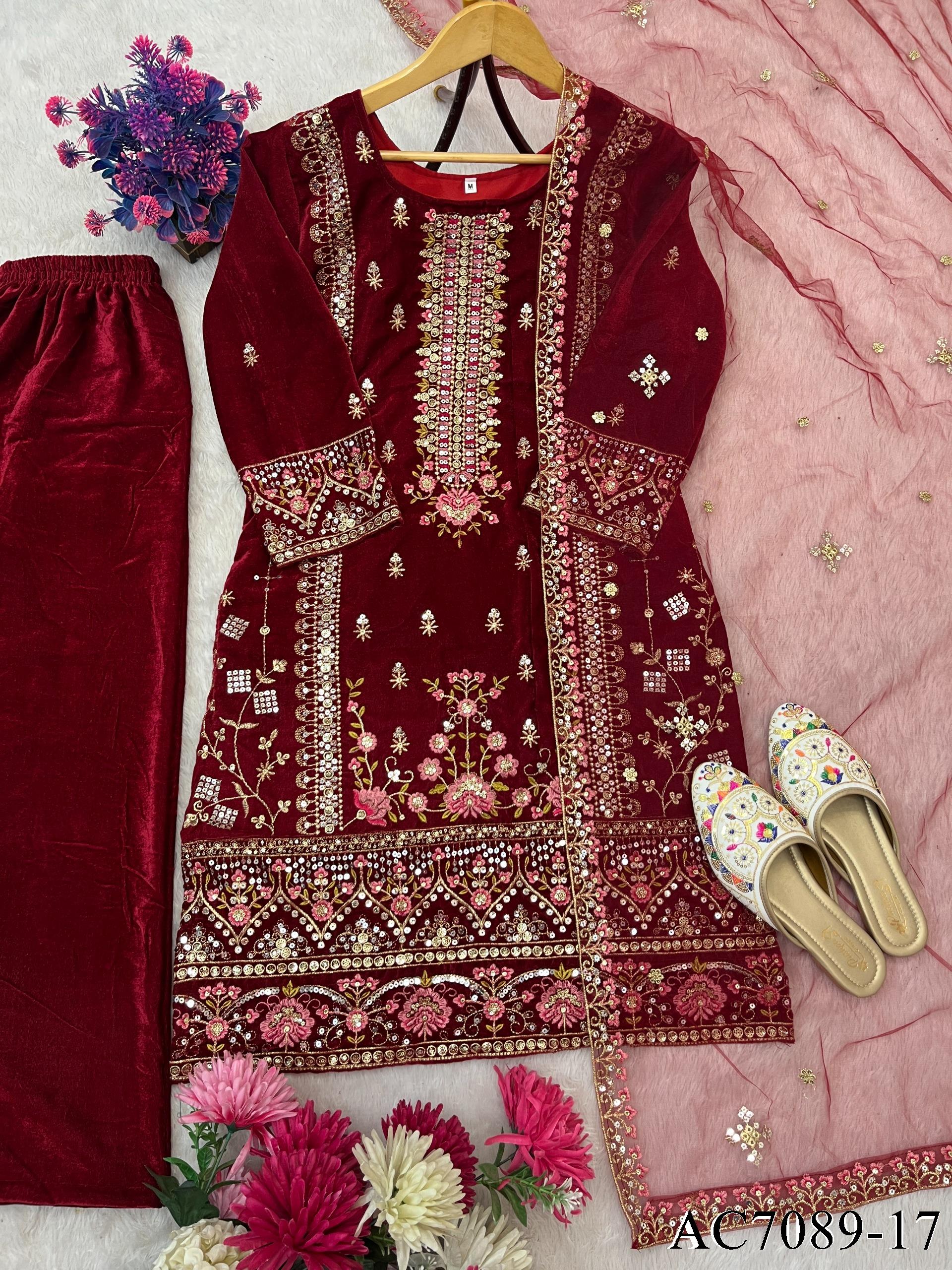 Beautifull Viscos Velvet With Embroidery Sequience Work Top Pent