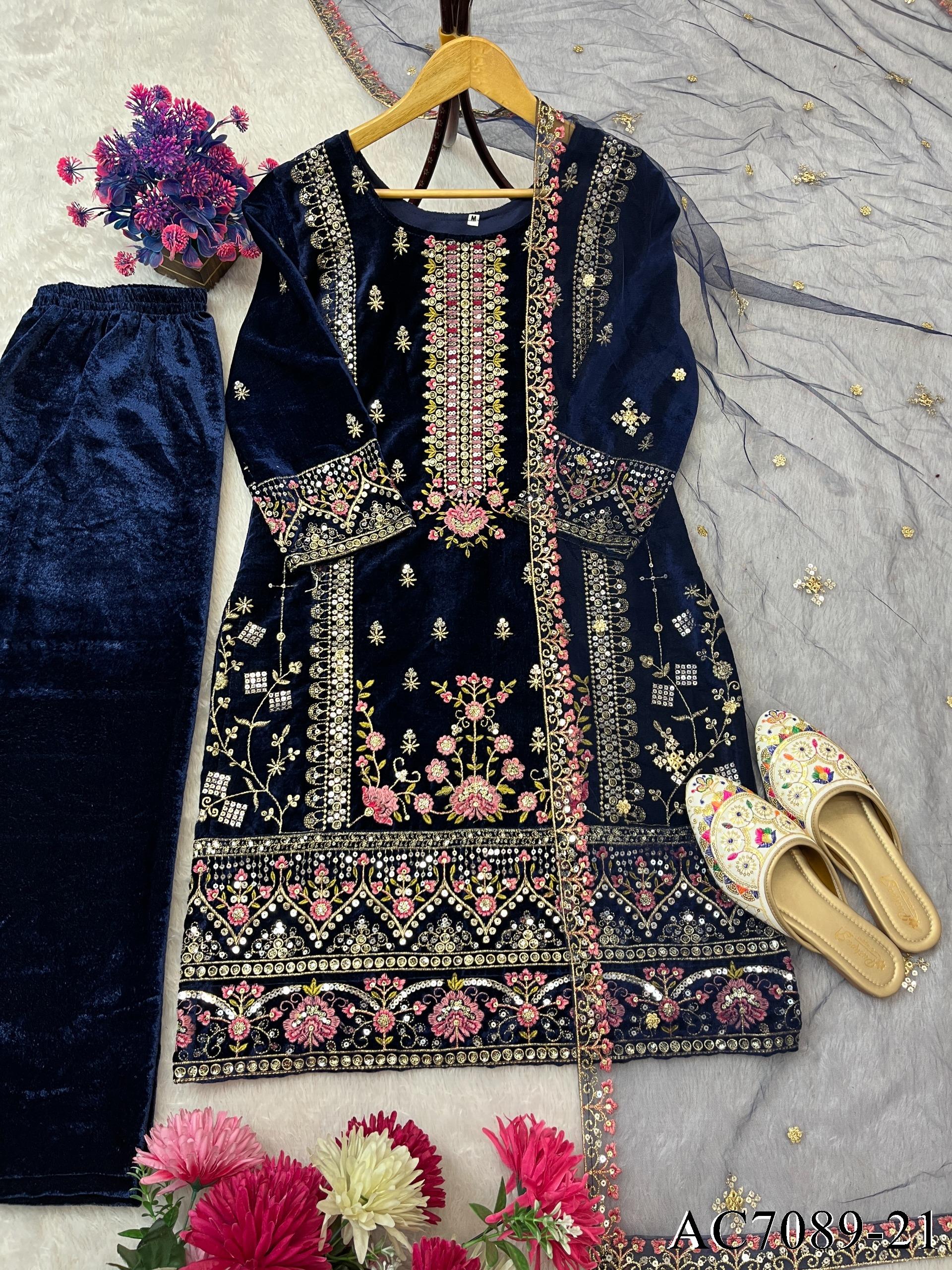 Beautifull Viscos Velvet With Embroidery Sequience Work Top Pent