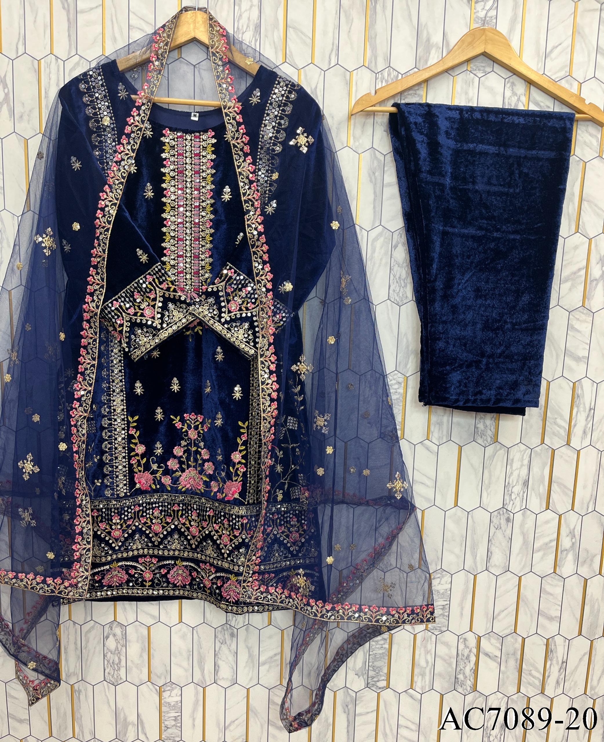 Beautifull Viscos Velvet With Embroidery Sequience Work Top Pent