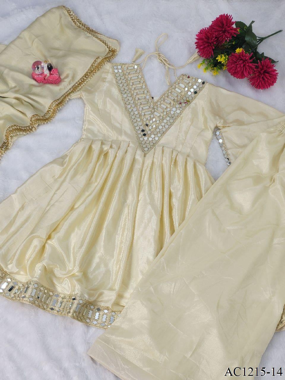 White Color Chinon With Beautifull Coding Work Top Plazzo