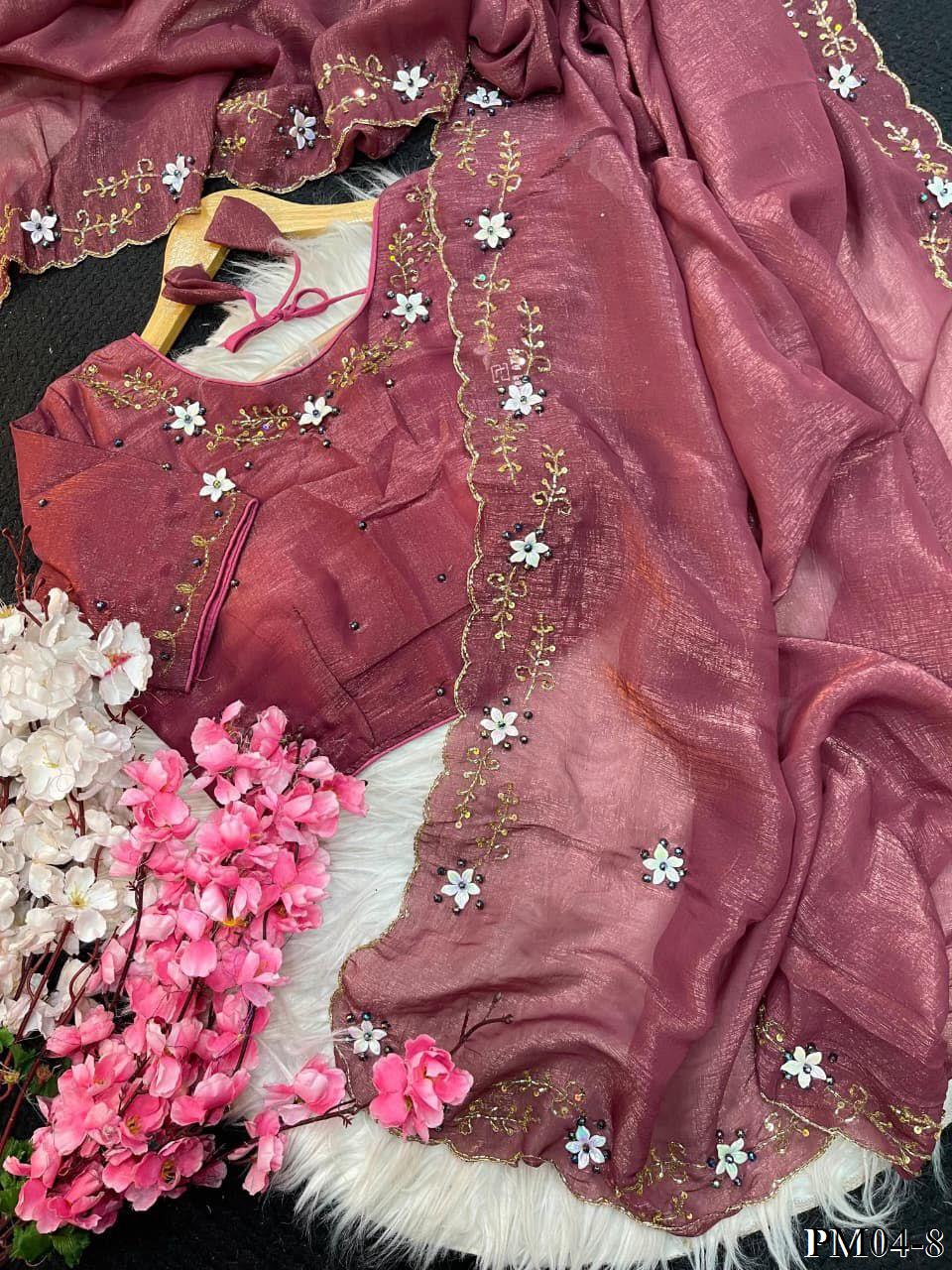 Beautifull Elegent Rich Look With Hand Khatli Work Saree