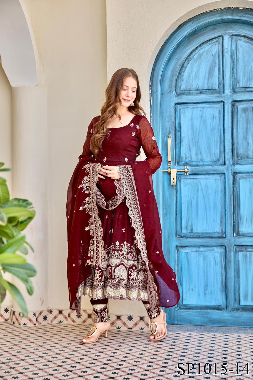 Beautifull Crunchy Silk With Designer Embroidery Work Gown