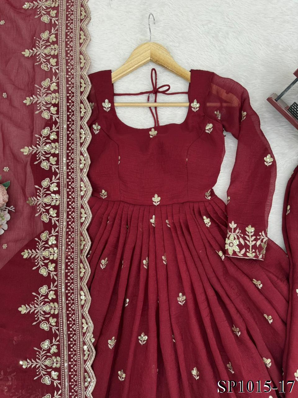 Beautifull Crunchy Silk With Designer Embroidery Work Gown
