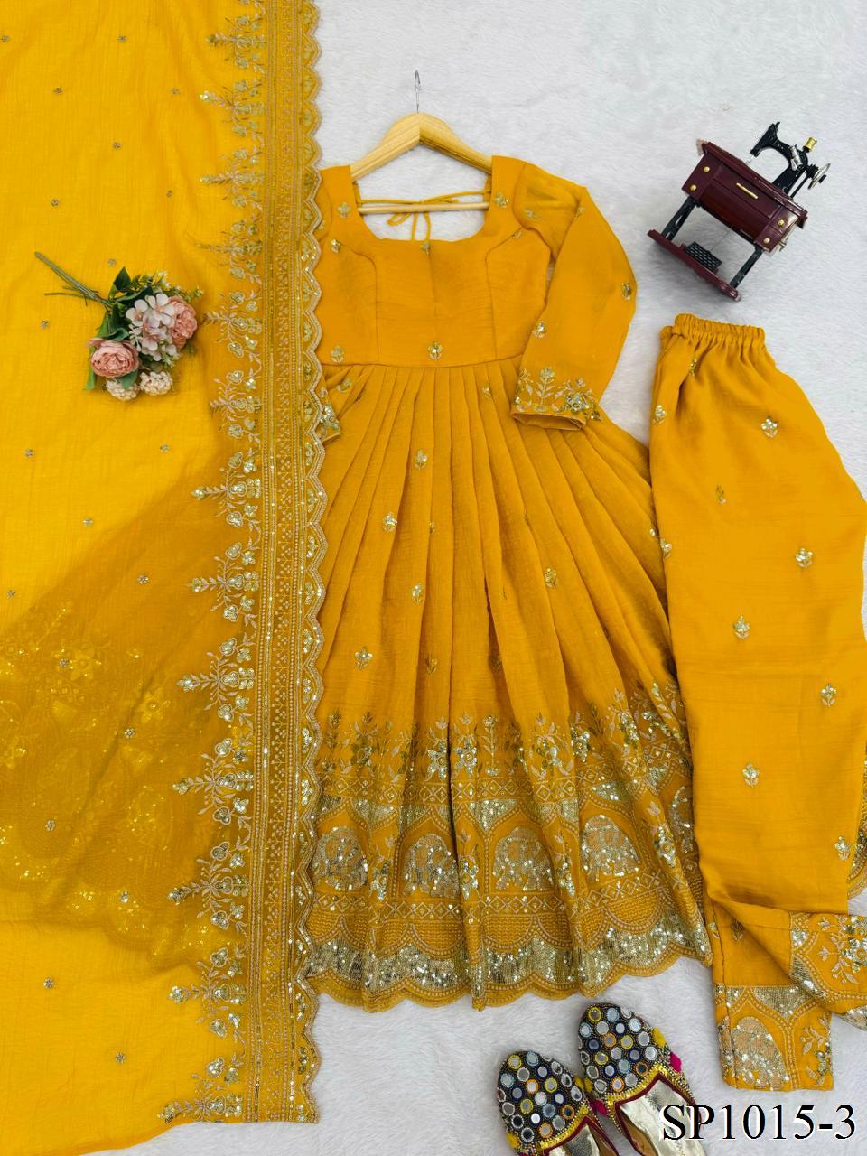 Beautifull Crunchy Silk With Designer Embroidery Work Gown