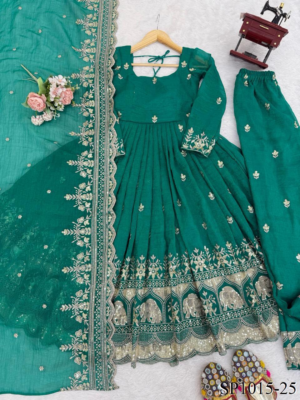 Beautifull Crunchy Silk With Designer Embroidery Work Gown