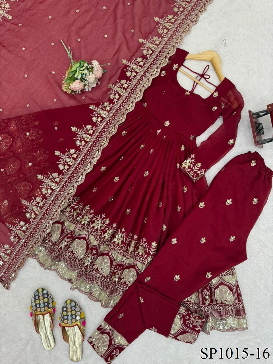 Beautifull Crunchy Silk With Designer Embroidery Work Gown