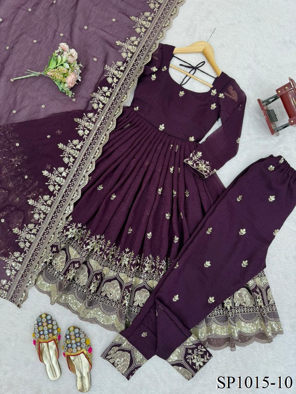 Beautifull Crunchy Silk With Designer Embroidery Work Gown