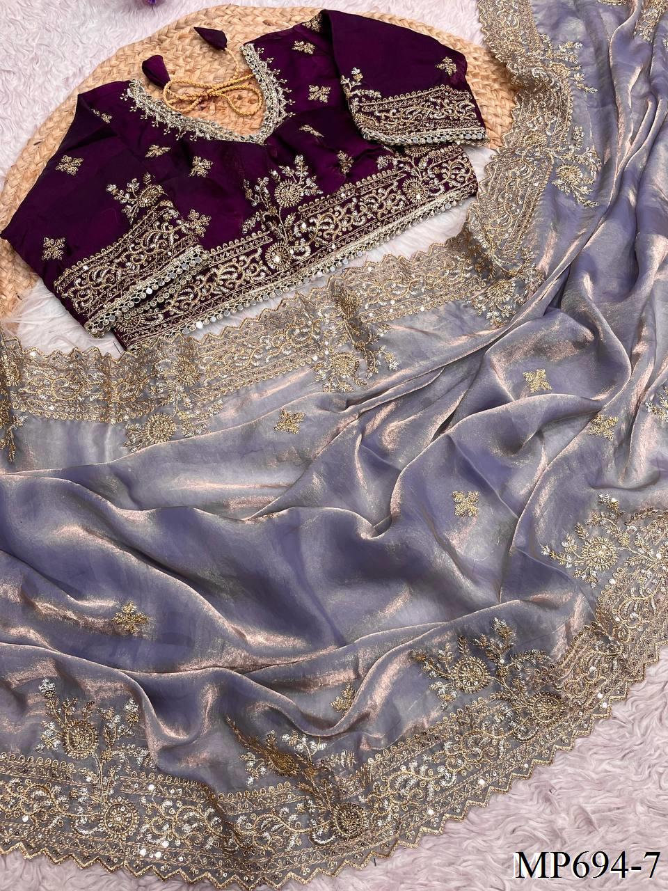 Beautifull Fendy Satin With Multi Sequience Work Saree