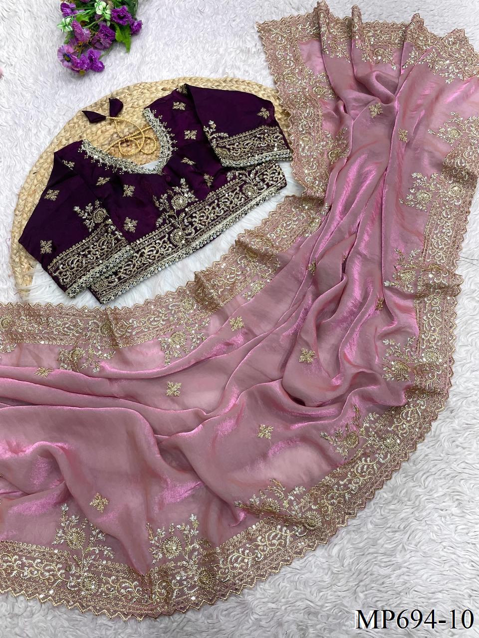 Beautifull Fendy Satin With Multi Sequience Work Saree