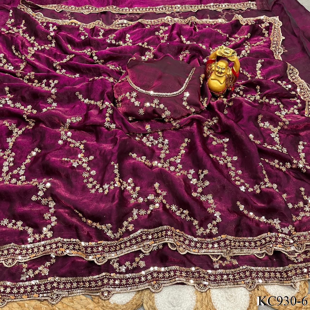 Beautifull Space Silk With Sequienc eAnd Cutdana Work Saree