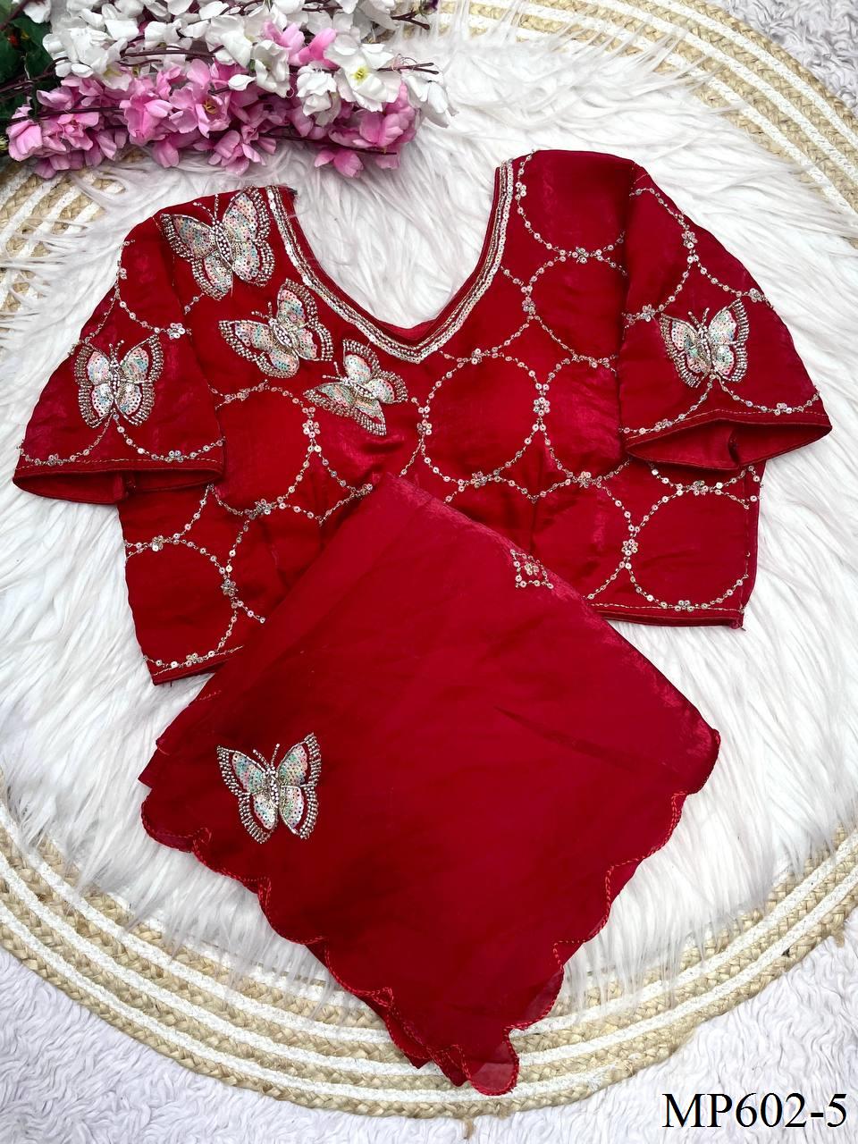 Beautifull Fendy Satin Silk With Khatli Bits Work Saree