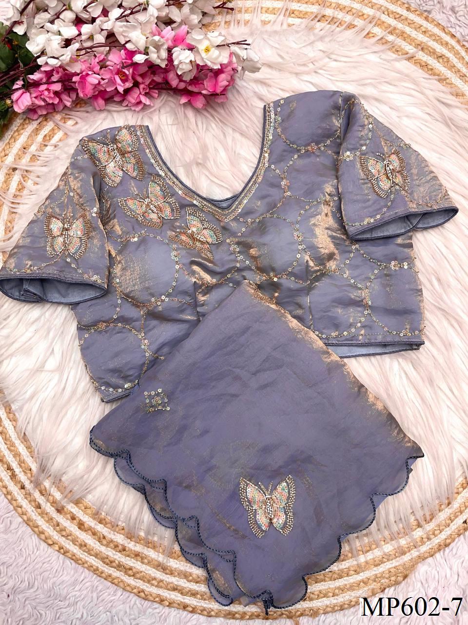 Beautifull Fendy Satin Silk With Khatli Bits Work Saree