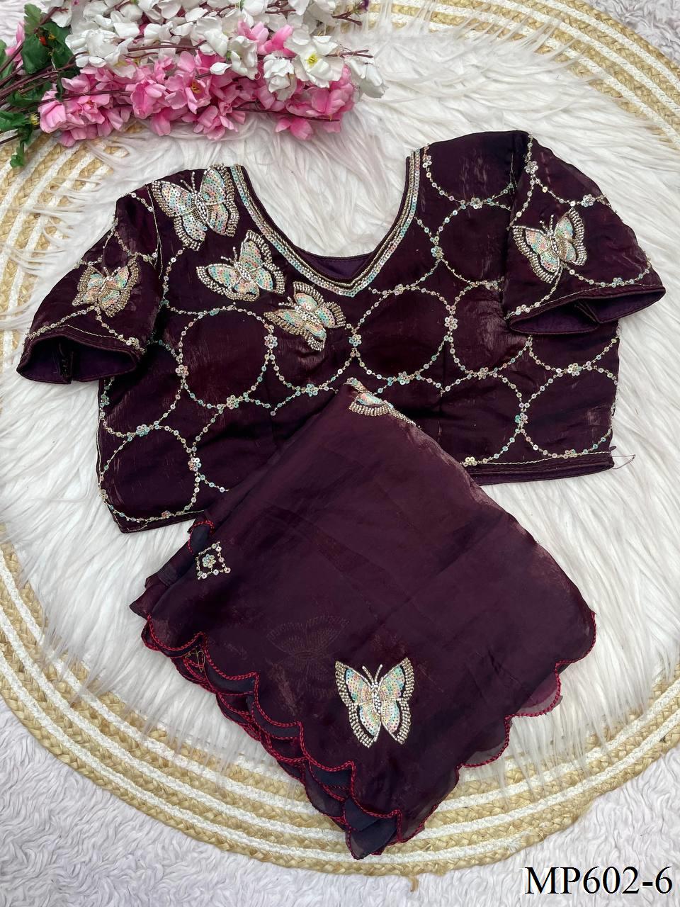 Beautifull Fendy Satin Silk With Khatli Bits Work Saree