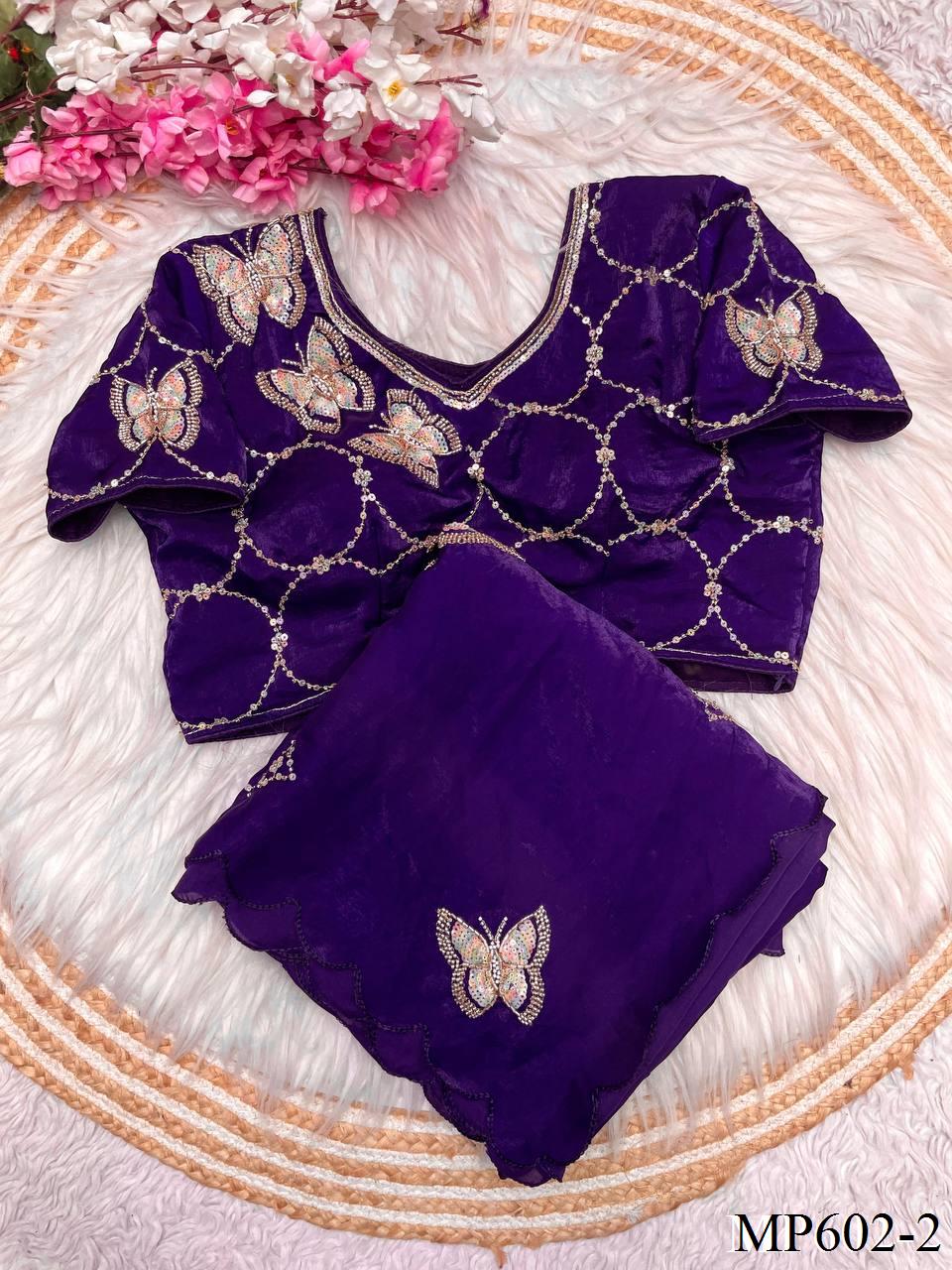 Beautifull Fendy Satin Silk With Khatli Bits Work Saree