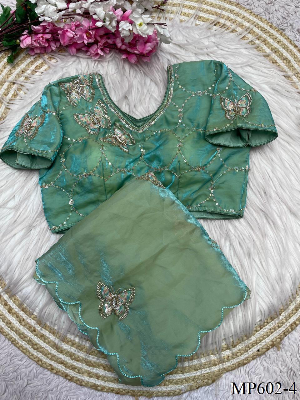 Beautifull Fendy Satin Silk With Khatli Bits Work Saree