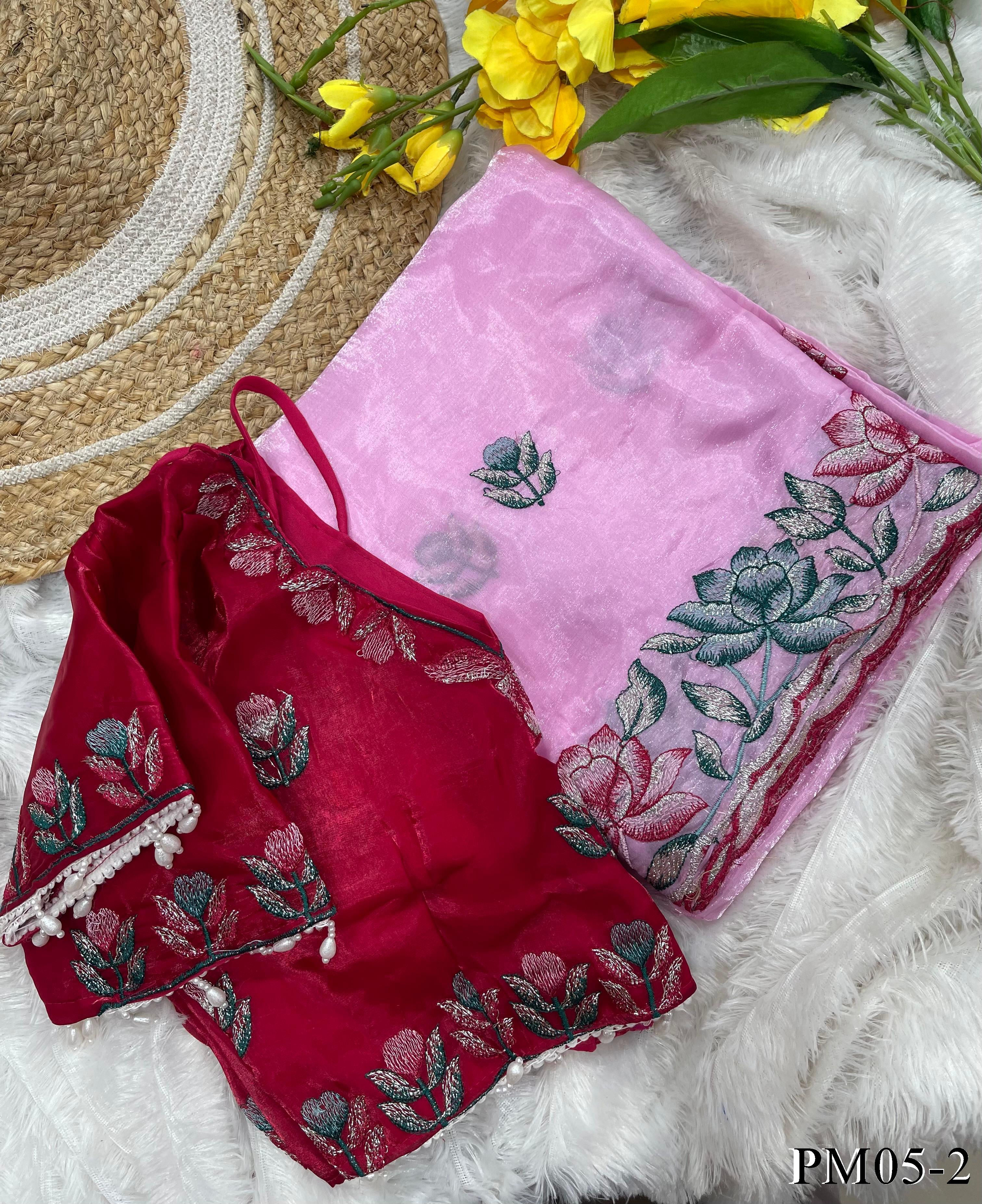 Soft Zimmy Choo With Beautifull Embroidery Work Saree