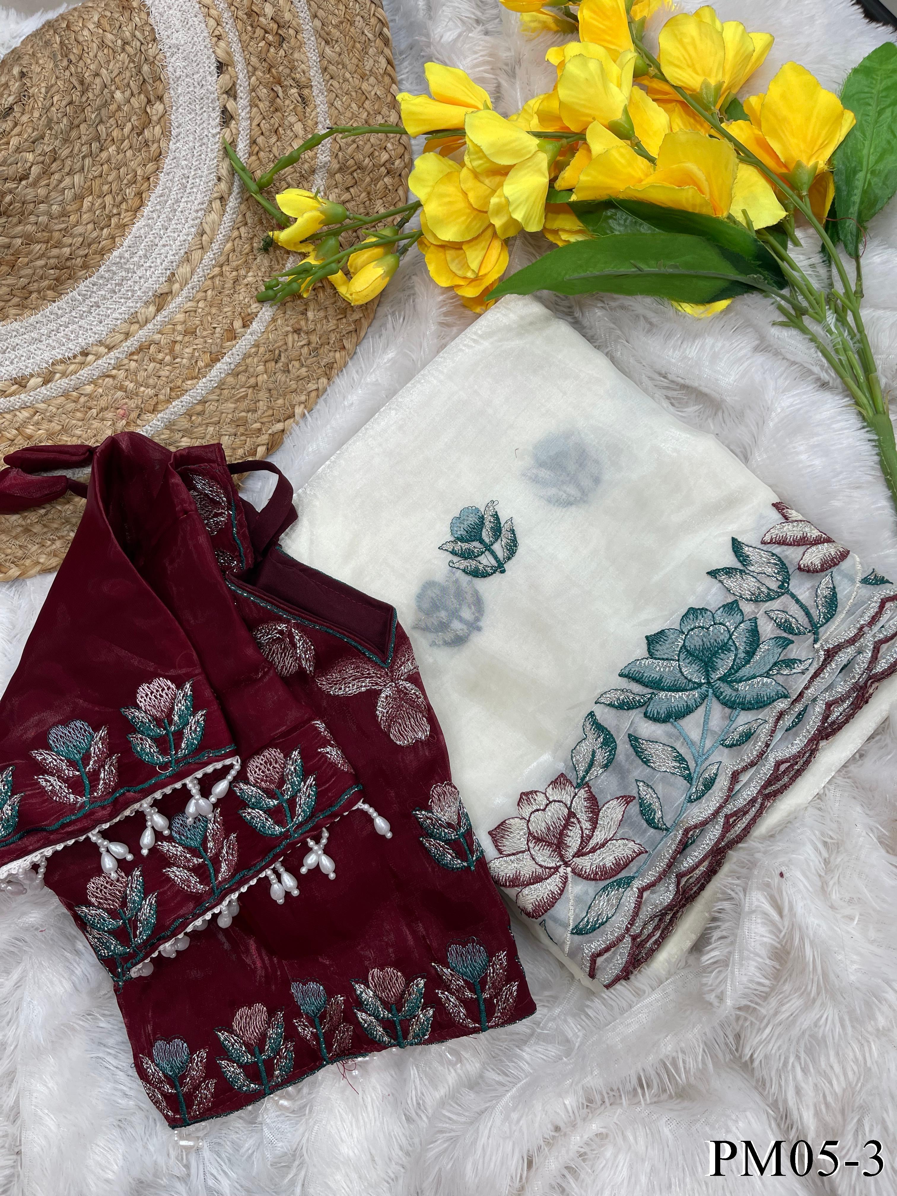 Soft Zimmy Choo With Beautifull Embroidery Work Saree