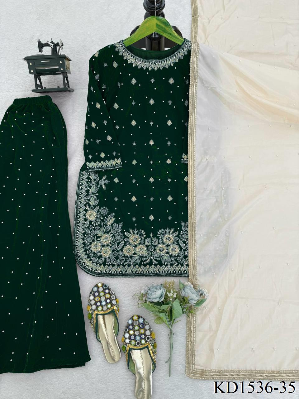 Heavy Viscose Velvet With Sequience With Pearl Work Top Plazzo