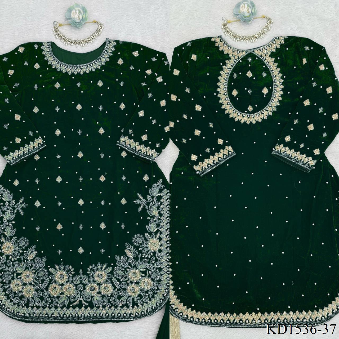 Heavy Viscose Velvet With Sequience With Pearl Work Top Plazzo