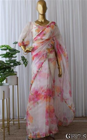 White Color Heavy Organza Fabric With Digital Print Saree
