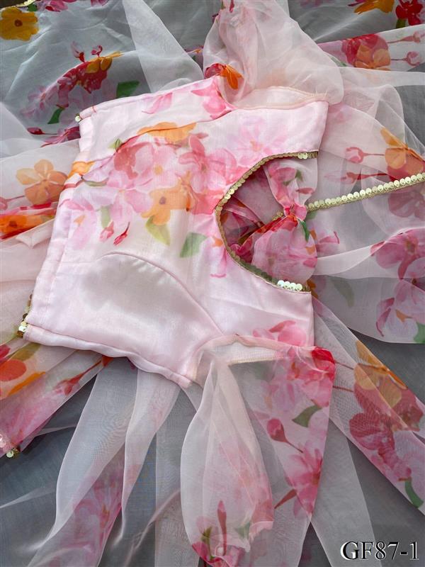 White Color Heavy Organza Fabric With Digital Print Saree