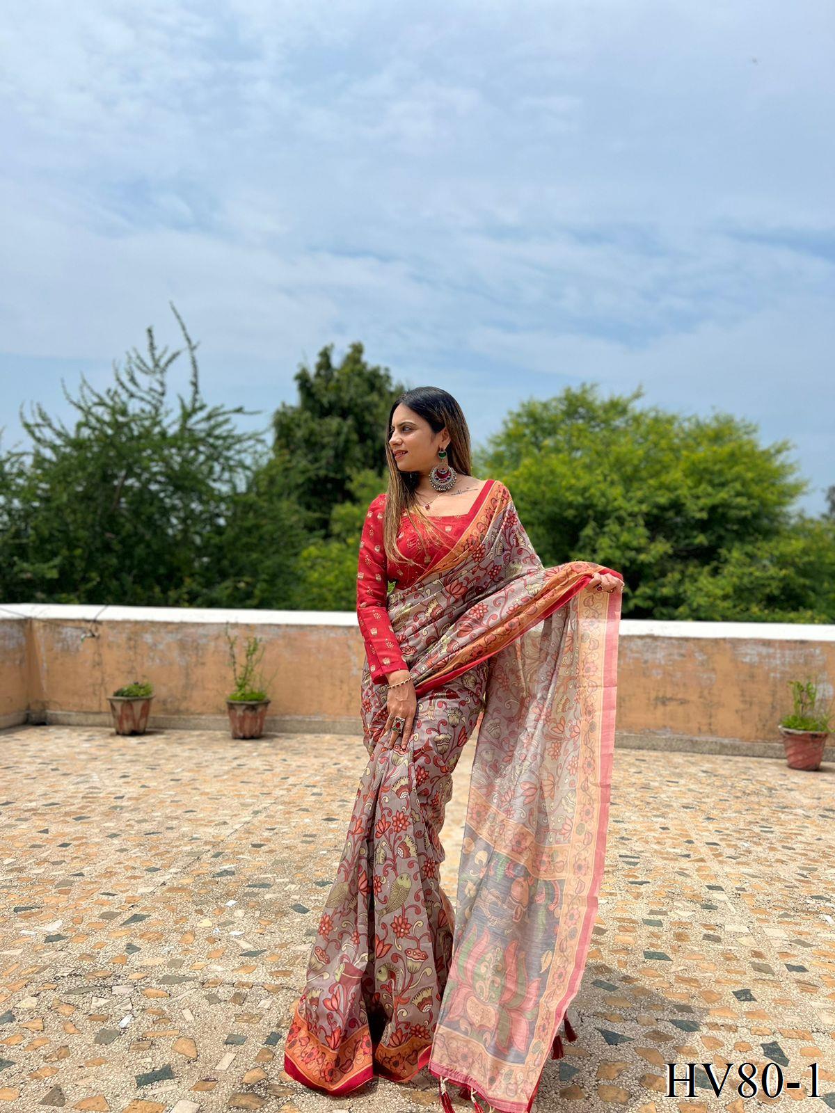 Women's Kota Doria Abstract Geometric Printed Saree with Blouse Piece