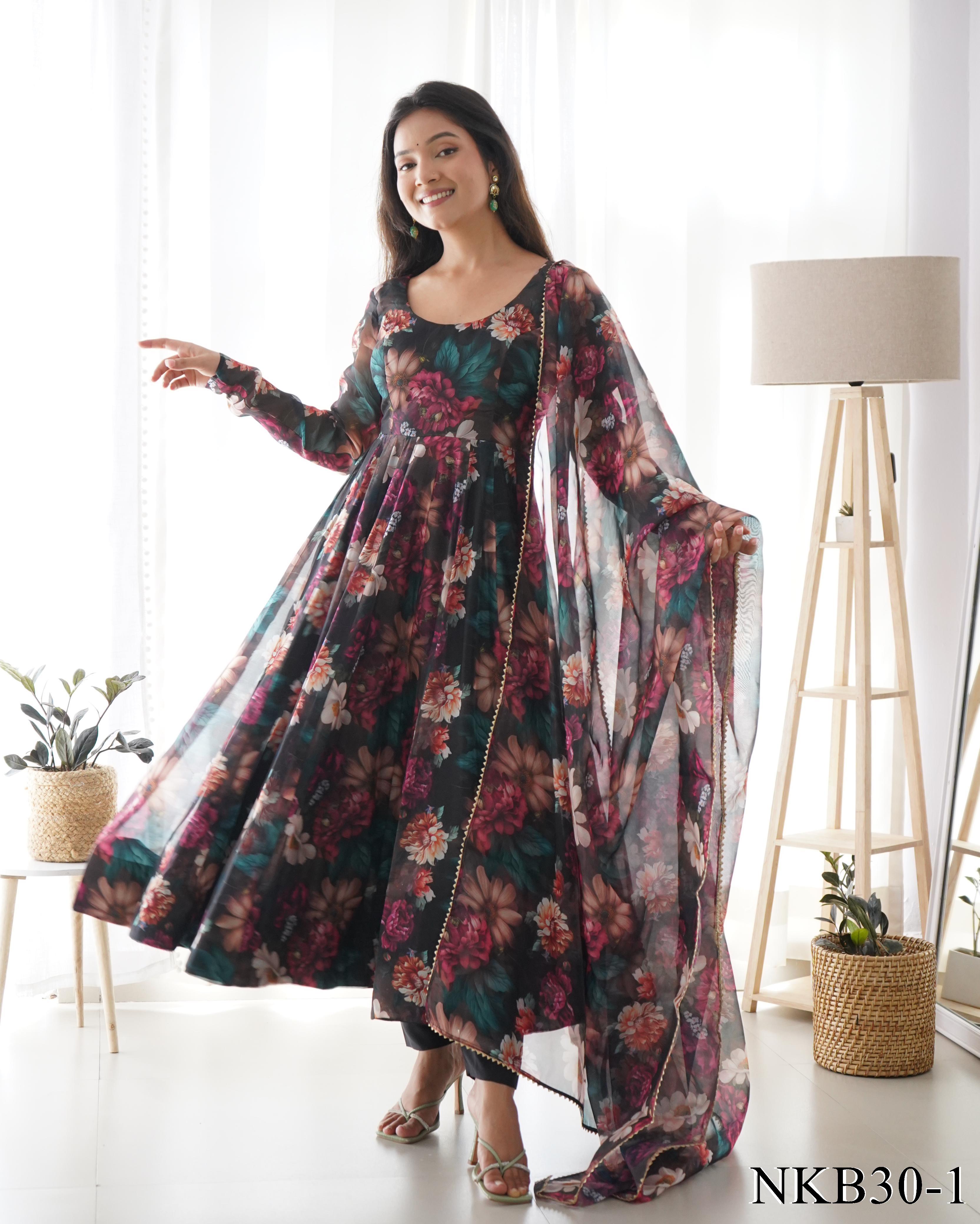 Floral Printed Full Stitched Anarkali Gown