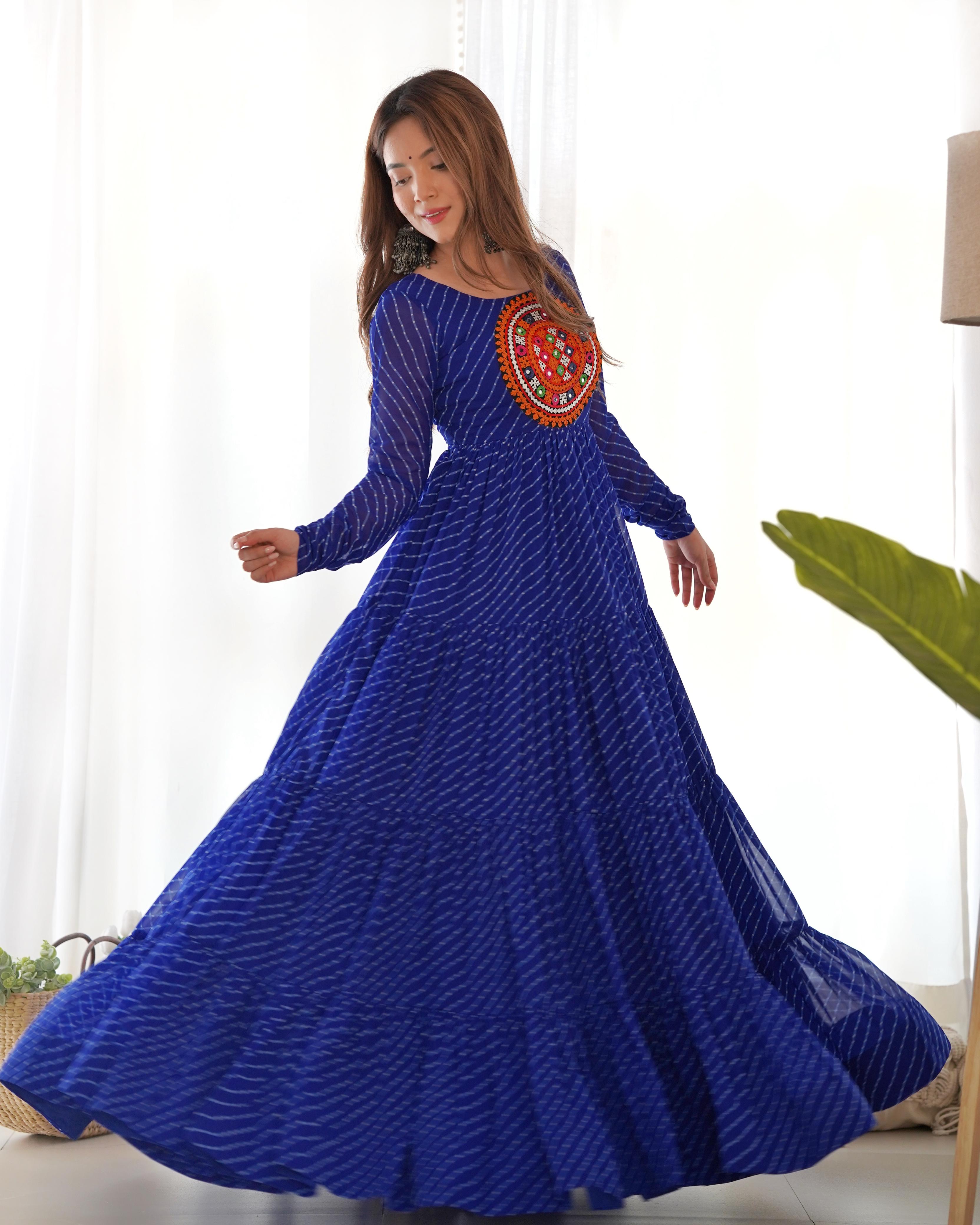 Navratri Special Latest Arrival Leheriya Print Ruffle Work Gown