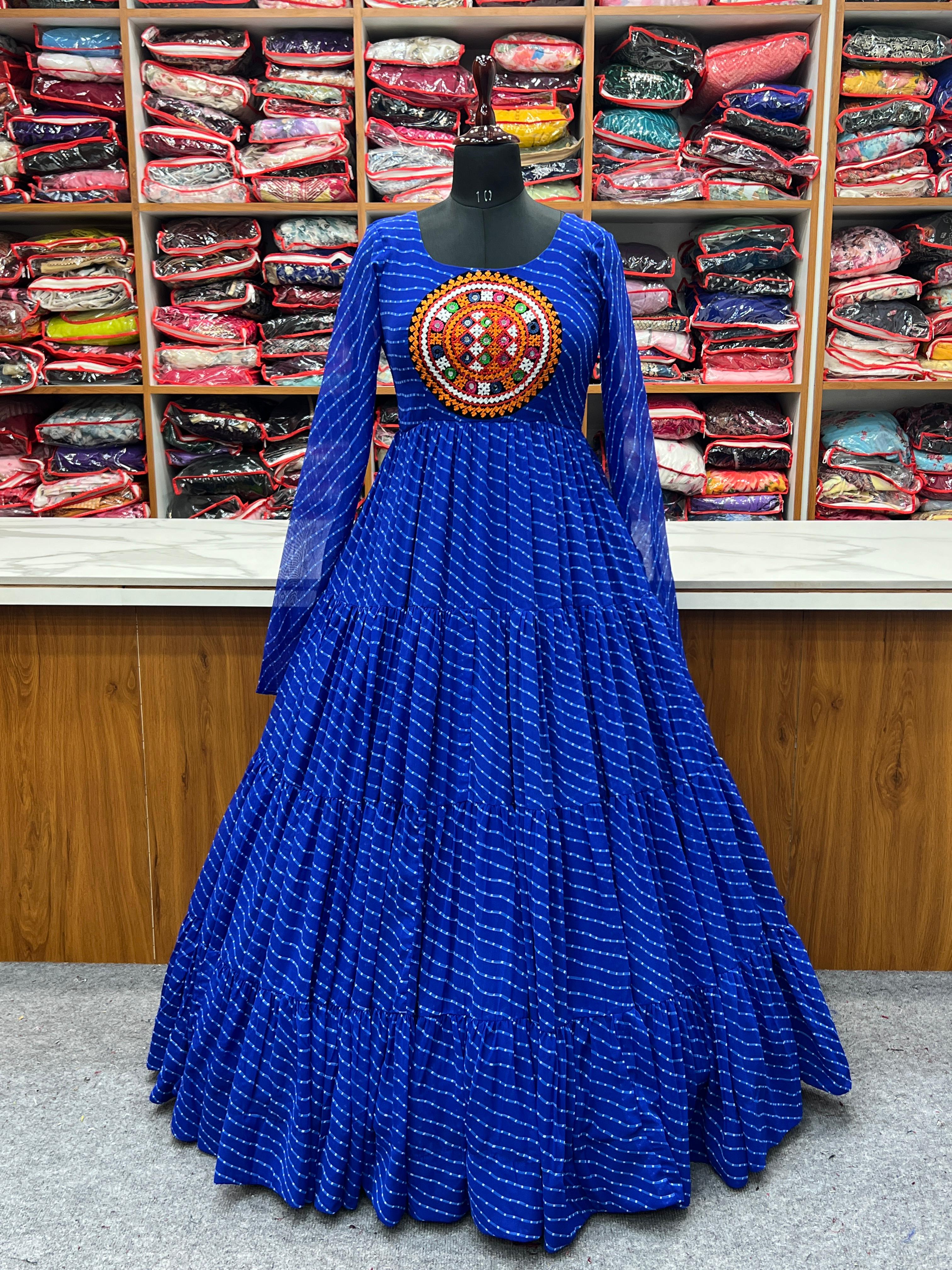 Navratri Special Latest Arrival Leheriya Print Ruffle Work Gown