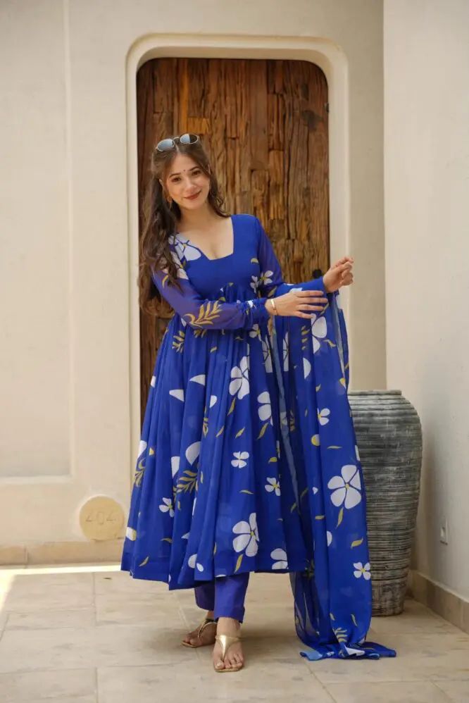 Fox Gerorrget Anarakali  Fabric with Digital Print Work Gown