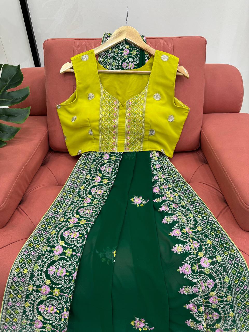 Green Colour Georgette Sequence Work Designer Saree