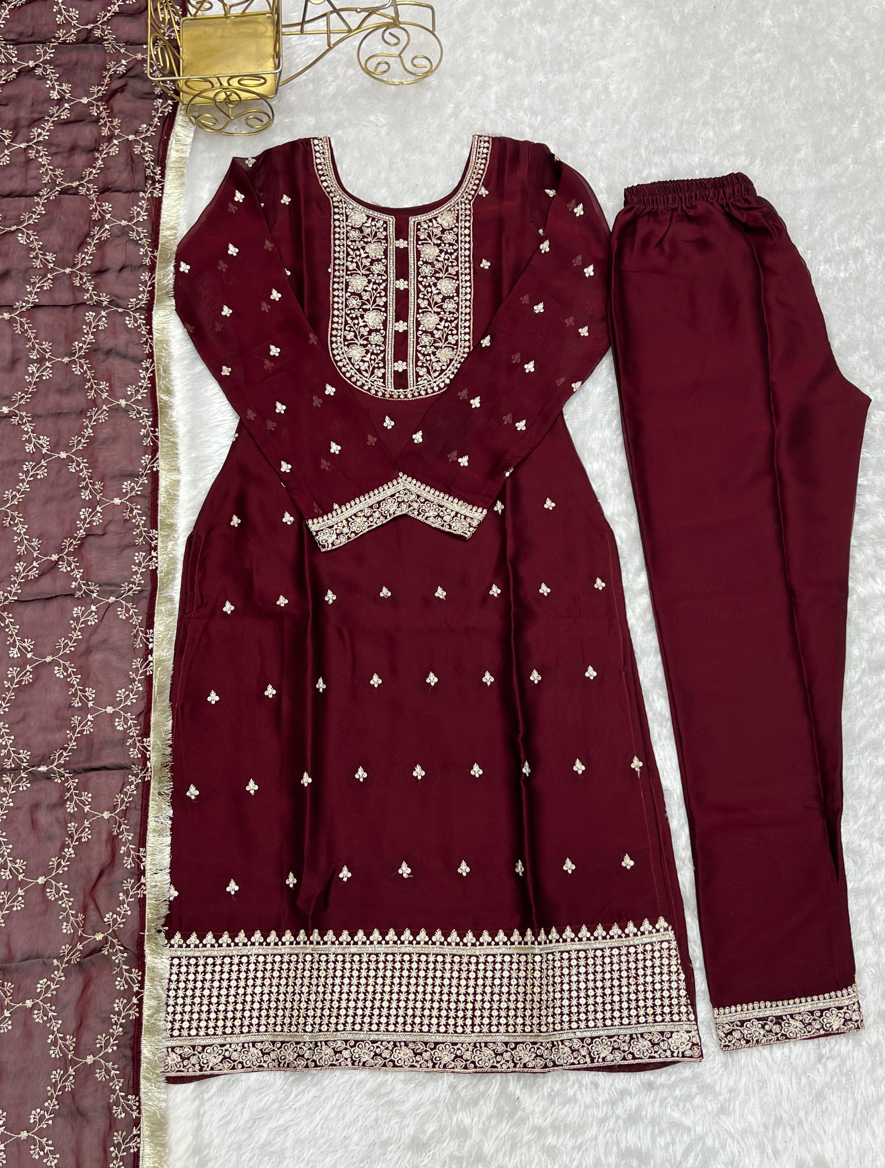 Rangoli Silk Embroidery Sequence & Thread Work Kurti