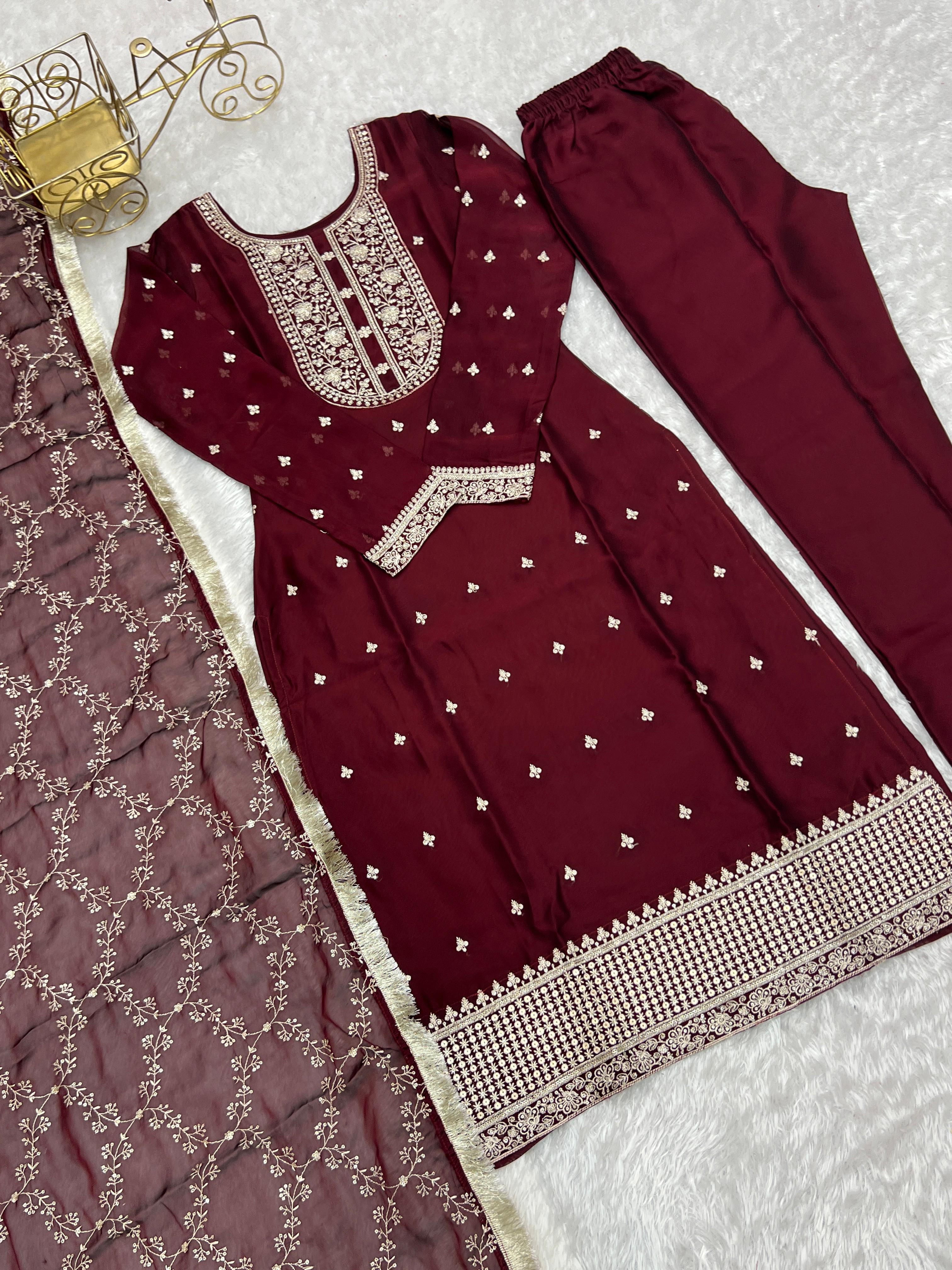 Rangoli Silk Embroidery Sequence & Thread Work Kurti