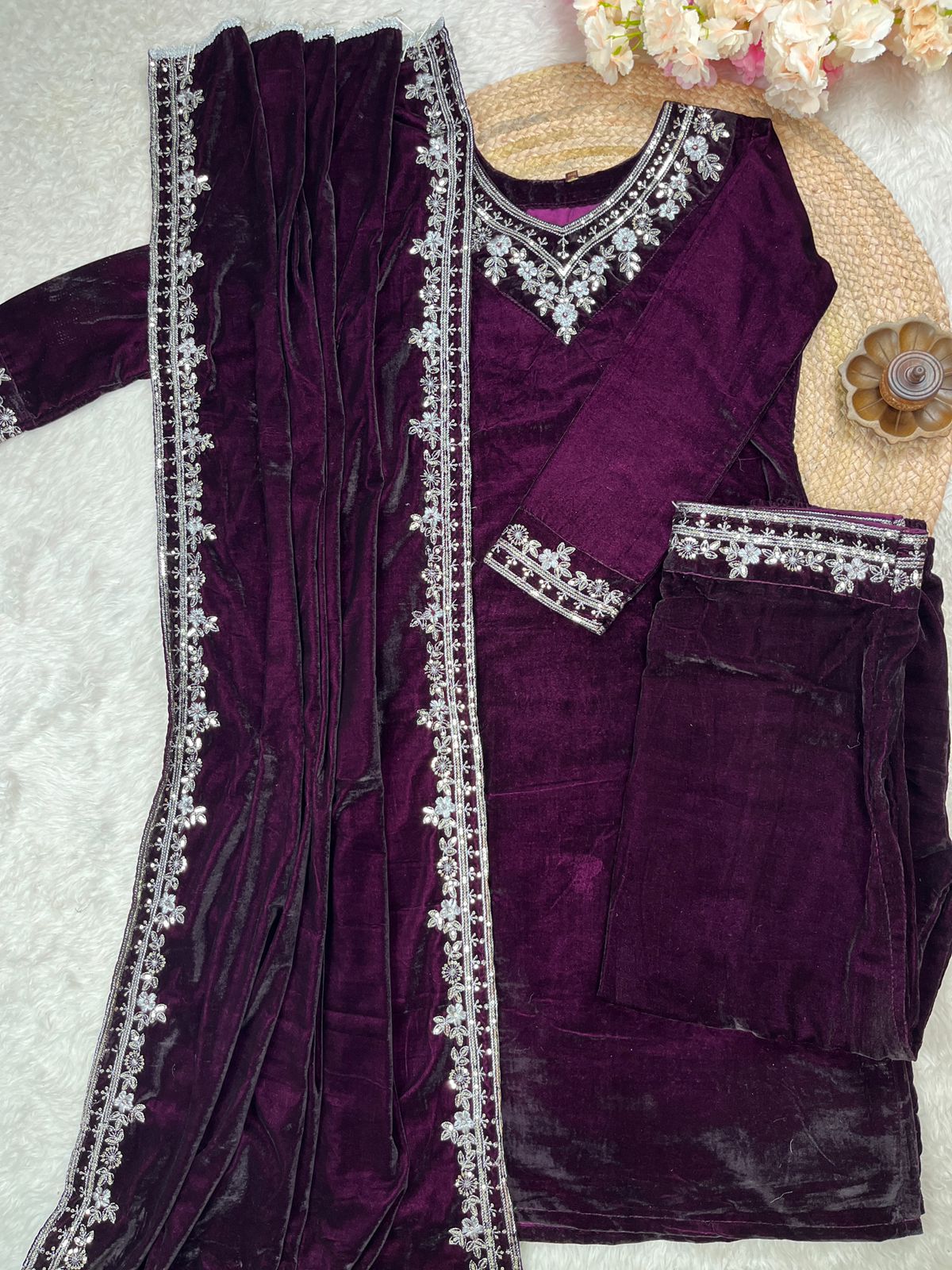 Designer Heavy Viscose Velvet Sequence Embroidered Kurti