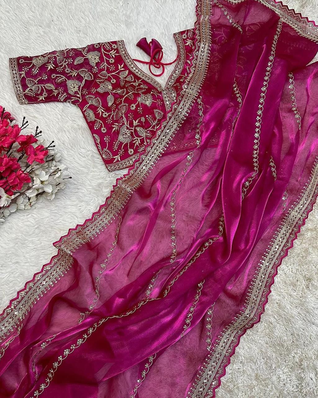 Jimmy-Choo Designer Saree with Hand Work Lace